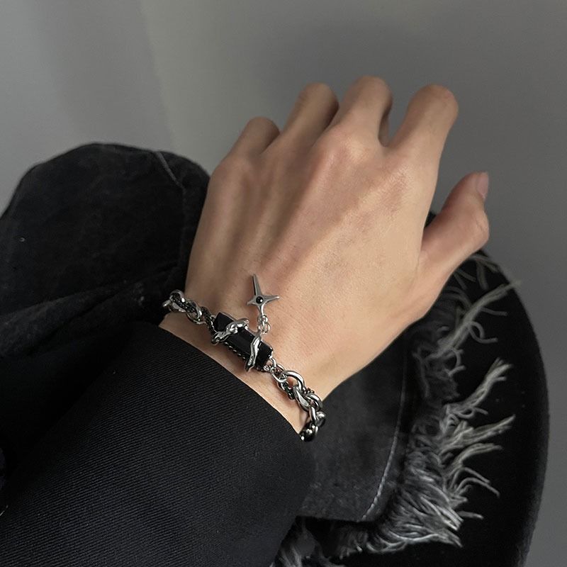 Wholesale Titanium Steel Black Diamond Star Wrap Bracelet